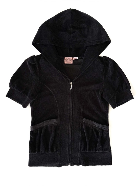 Juicy Couture Tops - Juicy Couture | Terry Short Sleeve Zip Up Sweater Size Small Black Y2K 2000s